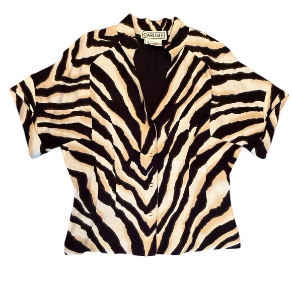 Carlisle Animal Print Linen Blend Short Sleeve Blouse Size 10 - Picture 1 of 9
